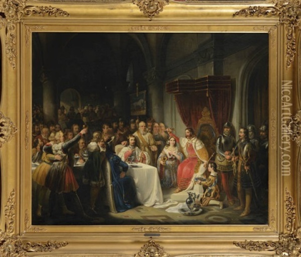 Le Couronnement De La Reine Jeanne De Bourbon Par Charles V Oil Painting - Nicaise de Keyser