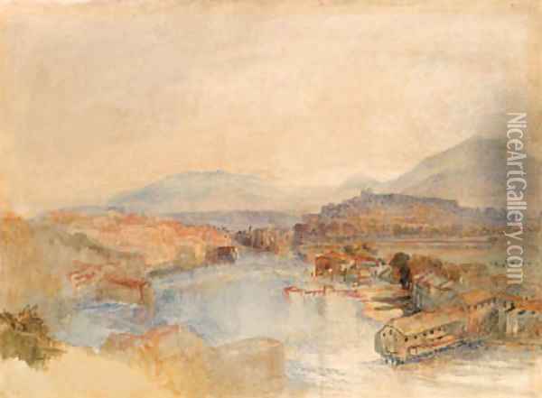 Geneva from the West, from the junction of the Arve and the Rhone Oil Painting - Joseph Mallord William Turner