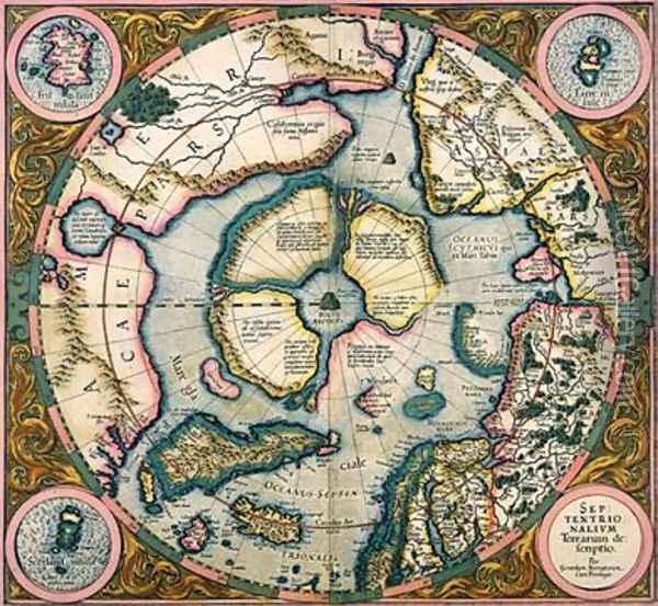 Septentrionalium terrarum descriptio map of the Arctic 1595 Oil Painting - Gerard Mercator