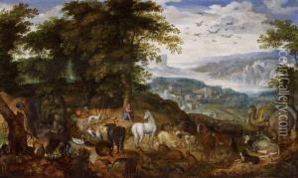 Orpheus Bezaubert Baume Und Tiere Mit Seinem Leierspiel Oil Painting - Tobias van Haecht (see Verhaecht)