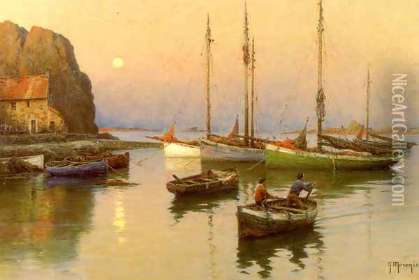 Back To The Quay Oil Painting - Georges-Philibert-Charles Maroniez