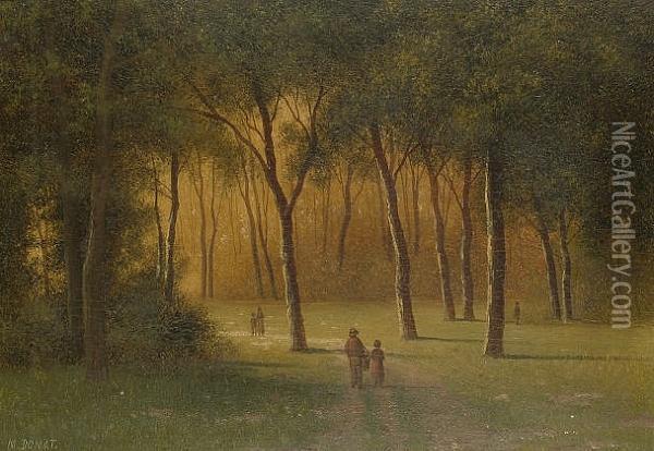 Figures In A Wooded Park. Oil Painting - Donat
