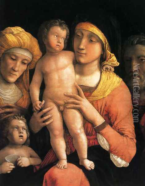 The Holy Family With Saint Elizabeth And The Infant John The Baptist Oil Painting - Andrea Mantegna