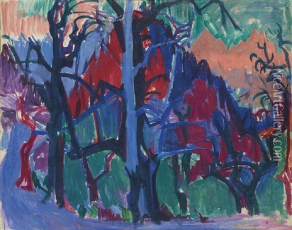 Landschaft Mit Kastanienbaumen Oil Painting - Albert Mueller