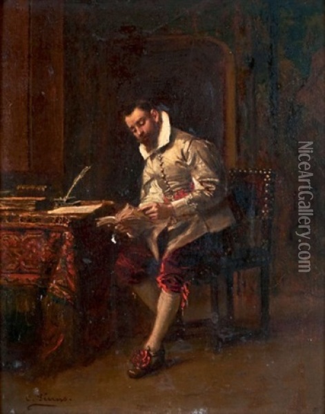 Homme A Sa Lecture Oil Painting - Charles Francois Pecrus