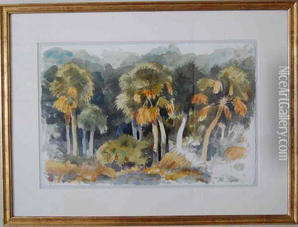 Entitled Cabbage Palms Oil Painting - J. Alan Campbell