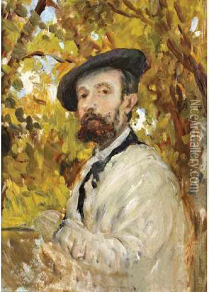 < Portraitd'artiste, Son Oil Painting - Henri-Joseph Harpignies