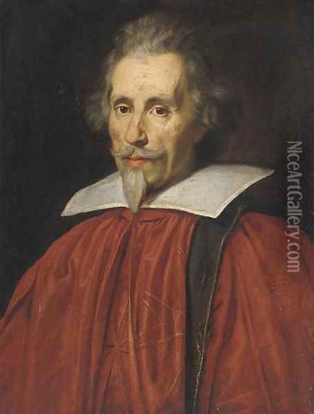 Portrait of a gentleman, half-length, in the red robes of the Knights of Malta Oil Painting - Genoese School