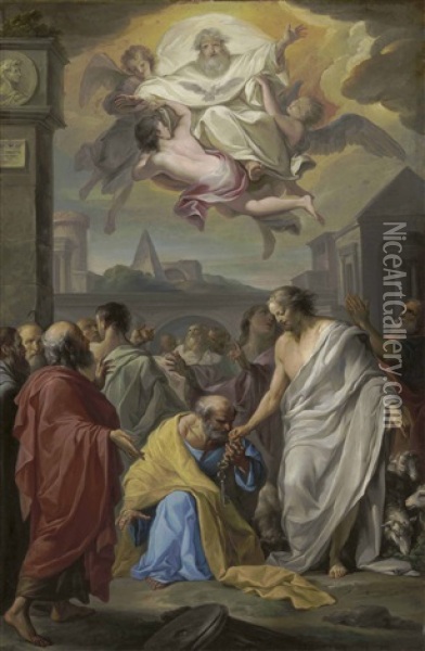 Christ Presenting The Keys To Saint Peter Oil Painting - Carlo Giuseppe Ratti