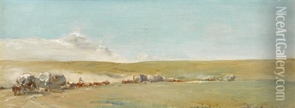 Covered Wagons Oil Painting - Walter Shirlaw