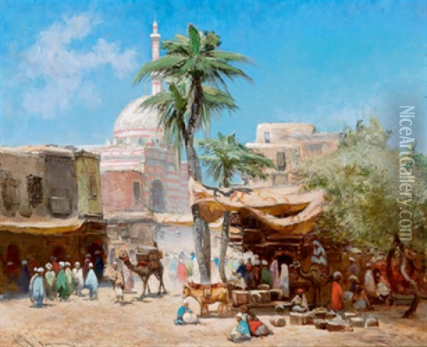 Orientalischer Marktplatz, Im Hintergrund Eine Moschee Oil Painting - Godefroy de Hagemann