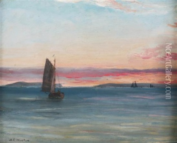 Sailboats At Sunset Oil Painting - William Edward Norton