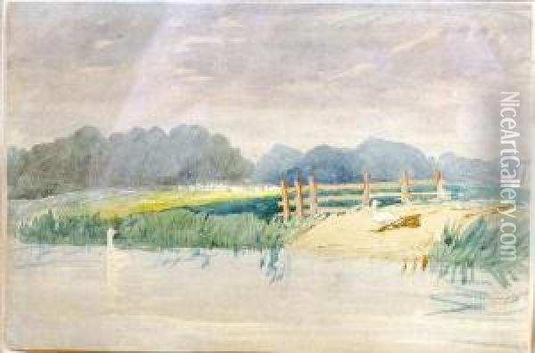River Landscape With Ducks Oil Painting - John Joseph Cotman