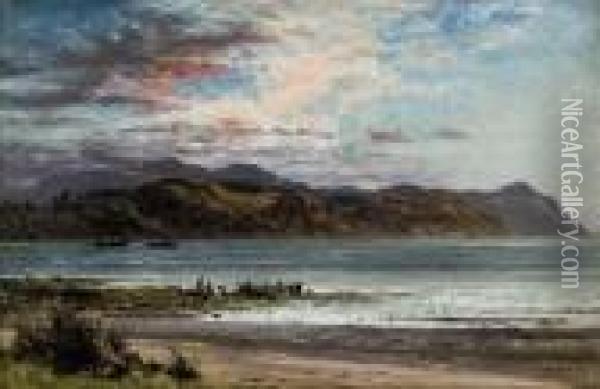 A Coastal Landscape Oil Painting - Benjamin Williams Leader