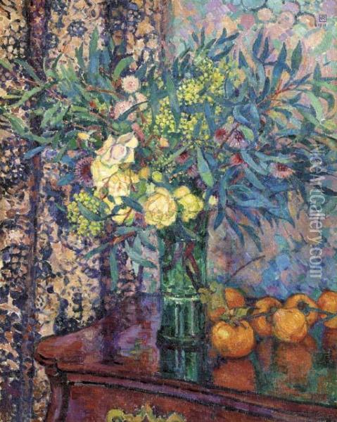 Kakis, Roses Et Mimosas Oil Painting - Theo van Rysselberghe
