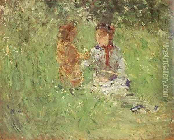 Woman and Child in the Garden at Bougival 1882 Oil Painting - Berthe Morisot