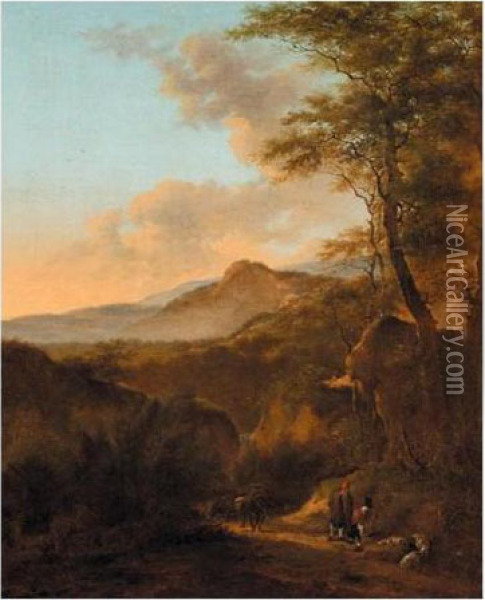 Travellers In An Italianate Landscape Oil Painting - Jan Both