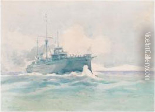 Ships At Sea Oil Painting - Emilios Prosalentis