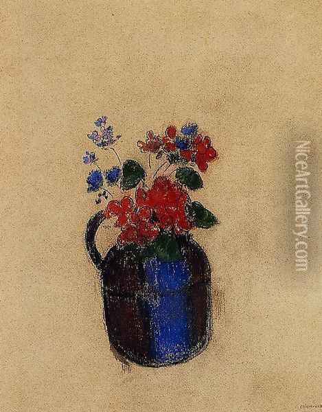 Small Bouquet In A Pitcher Oil Painting - Odilon Redon
