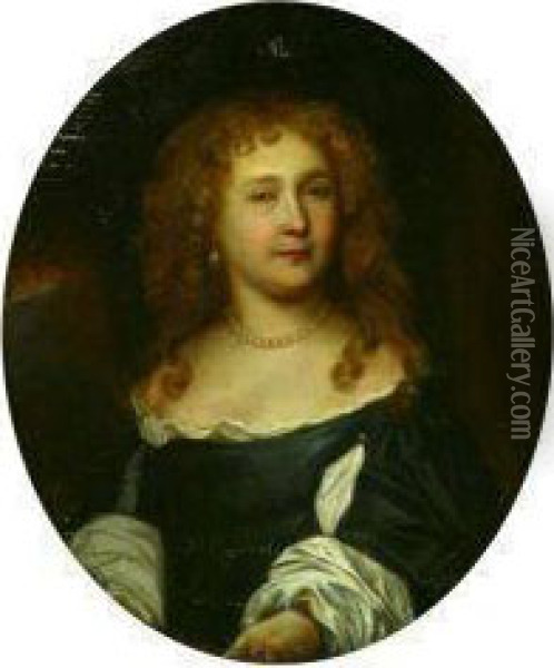 Portrait Of A Duchess In Silk And Pearls Oil Painting - Thomas Phillips