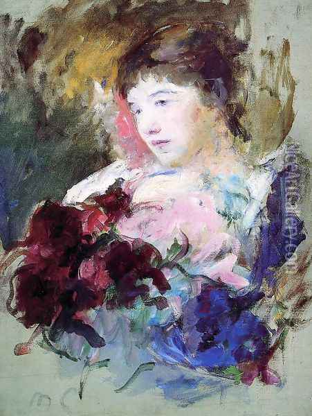 Young Girl Holding A Loose Bouquet Oil Painting - Mary Cassatt