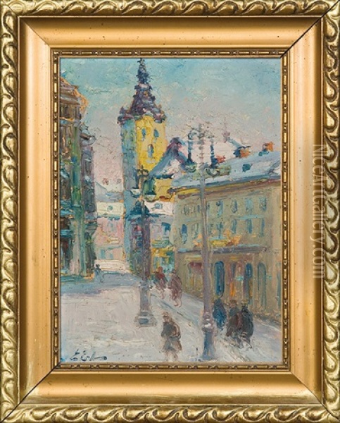 Winter In Lvov Oil Painting - Erno Erb