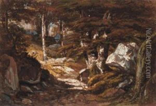 Signed And Dated 'augt. 
Ortmans.1872.' And With Inscription 'foretde Fontainebleau' On The 
Backing Oil Painting - Francois Auguste Ortmans