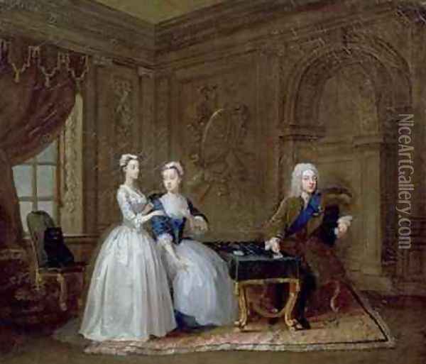 John 2nd Duke of Montagu 1690-1749 his wife Lady Mary Churchill daughter of the Duke of Marlborough and their youngest daughter Lady Mary Montagu Oil Painting - Gawen Hamilton
