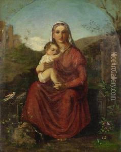 Zugeschrieben - Madonna Mit Kind In Einer Landschaft Oil Painting - Vojtech Hynais