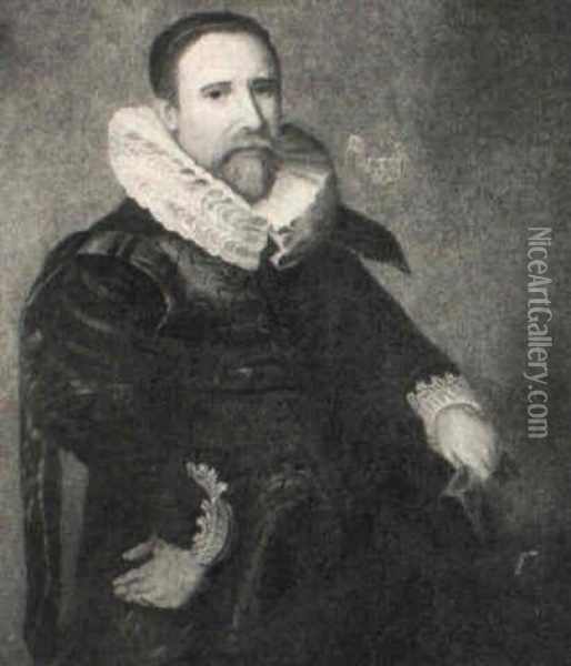 Portrait Of A Gentleman, Three-quarter Length, Wearing A Ruff Oil Painting - Frans Hals