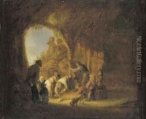 Peasants in a barn Oil Painting - Adriaen Jansz. Van Ostade