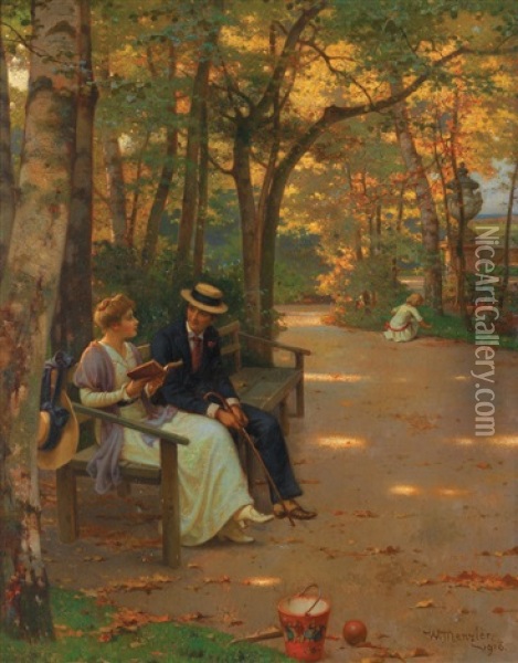 Discussion Au Parc Oil Painting - Wilhelm Menzler