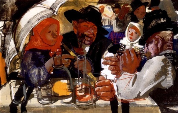 Lacikonyha (barbecue In The Fair) Oil Painting - Vilmos Aba-Novak