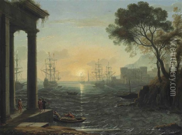 A Mediterranean Port At Sunset Oil Painting - Claude Lorrain