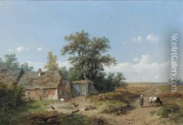 Figures By A Farmhouse On The Heath Oil Painting - Anthonie Jacobus Van Wyngaerts
