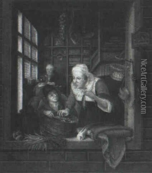 Interior With Figures Oil Painting - Gerrit Dou