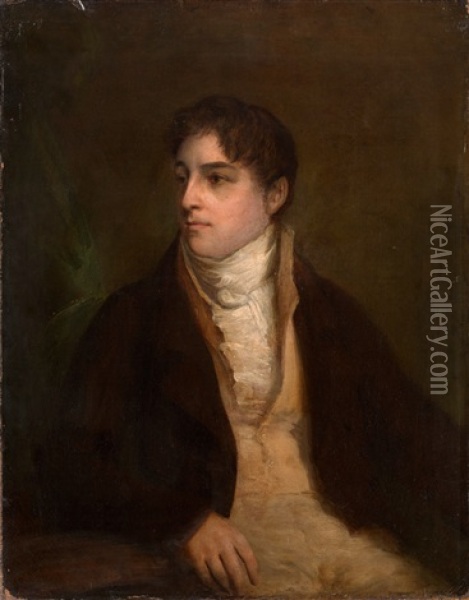 Portrait Of A Seated Gentleman, In A Brown Jacket And A Beige Waistcoat Oil Painting - Thomas Lawrence