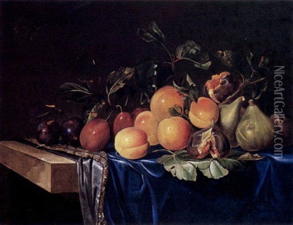 Nature Morte Aux Fruits Sur Un Tapis De Velours Bleu Oil Painting - Willem Van Aelst
