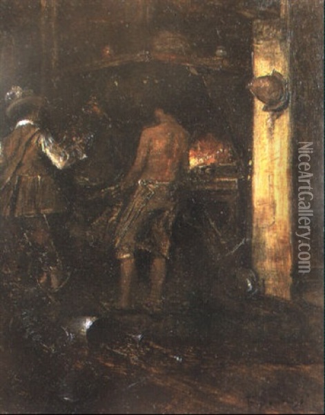Mosquetero En El Taller De Armaduras Oil Painting - Francisco Domingo Marques
