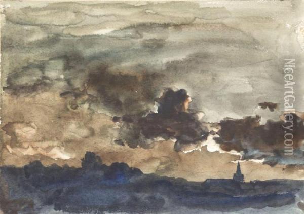 Storm Clouds, Twilight Oil Painting - Charles-Francois Daubigny