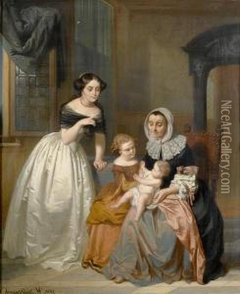 A Visit From Grandma Oil Painting - Casimir Van Den Daele
