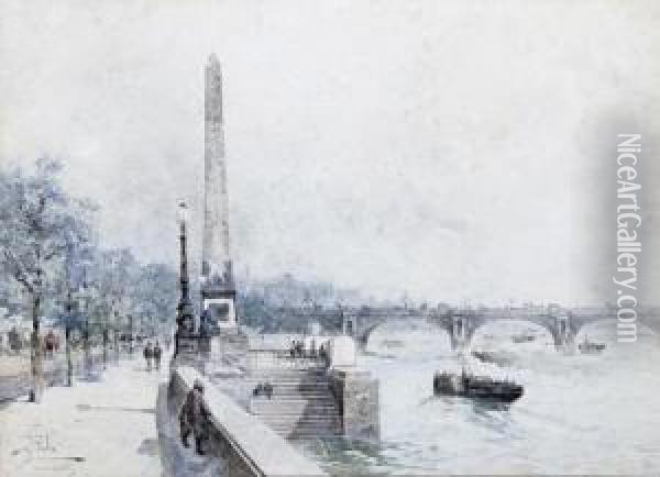 The Thames Embankment With A View Of Cleopatra's Needle Oil Painting - Paolo Sala