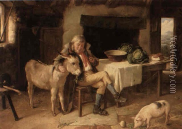A Pat For The Donkey Oil Painting - Charles Hunt the Younger