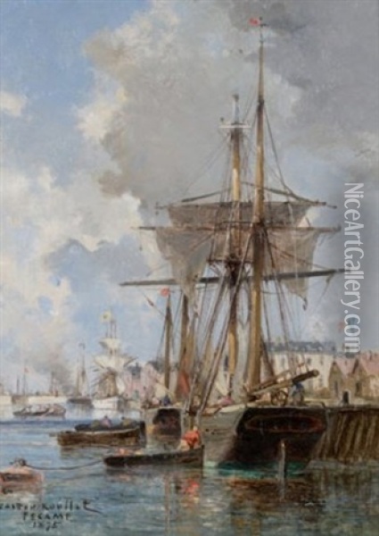 Voilier Dans Le Port De Fecamp Oil Painting - Gaston Marie Anatole Roullet