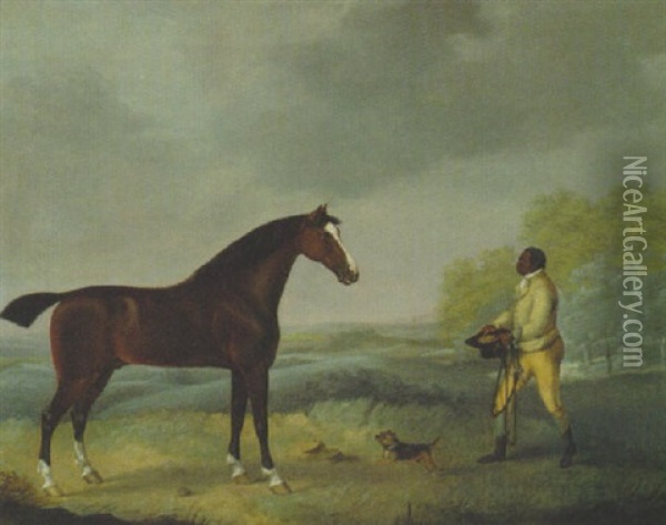 A Bay Hunter With Groom In A Landsape Oil Painting - Henry Bernard Chalon