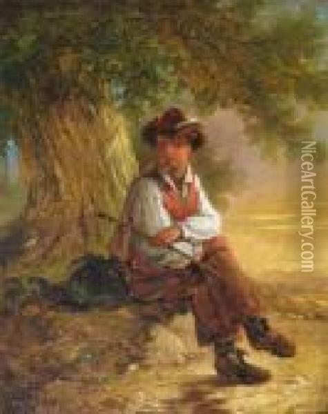 A Resting Traveller Oil Painting - John Linnell