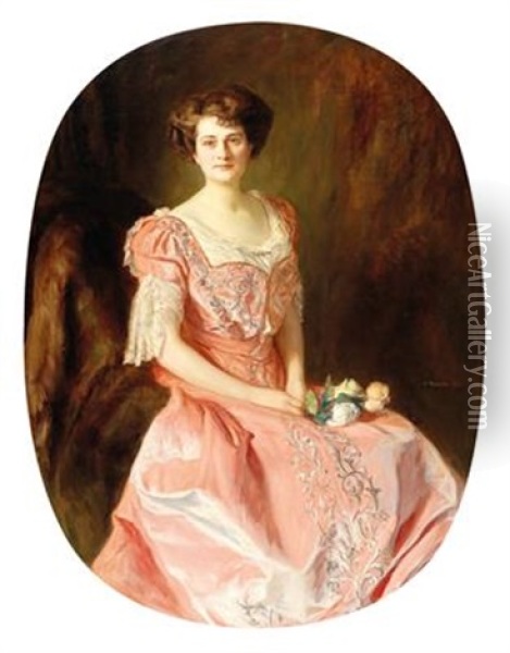Portrait Of A Lady In A Pink Dress Oil Painting - Oskar Michaelis