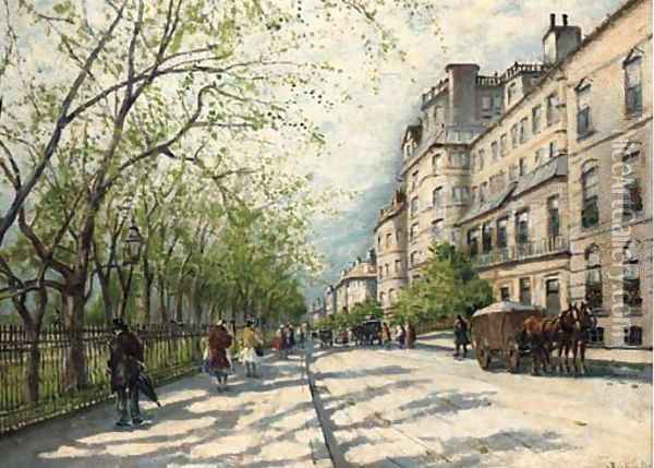 Carriages and figures on a Parisian street Oil Painting - Antal Berkes