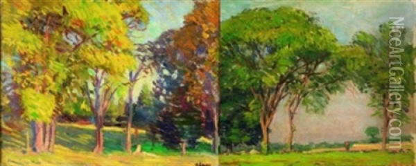 Rural Landscape (+ Another, Similar; 2 Works) Oil Painting - Robert Henry Logan