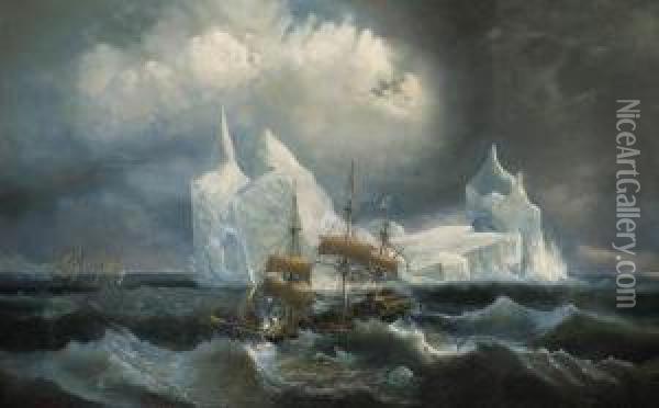 The Astrolabe And Zele In A Swell In The Antarctic Oil Painting - Louis Lebreton